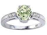 1.39 cts Genuine Round Green Amethyst and Diamond Engagement Ring - 14kt White or Yellow Gold