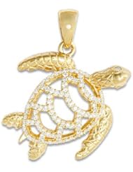 Turtle Pendant with Diamonds in 14K Yellow Gold - 24mm