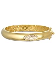 White CZ Accent Gold Tone Bold Bangle