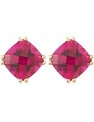 10k Yellow Gold, July Birthstone, Created Ruby Earrings