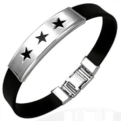 Kautschuk Armband K19 bk3 Edelstahlelement 3 Stars 19,5 / 1 cm