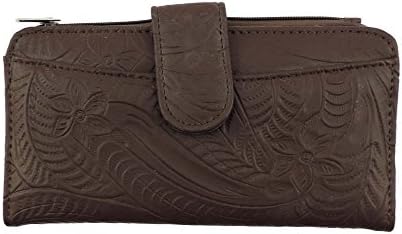 Casual Outfitters Ladies Brown Leather Embossed Clutch Style Wallet