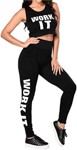 Lf Women's 2 Piece Yoga Gym Suit Outfit Athletes Workout Tights Pants + Top Vest (M)