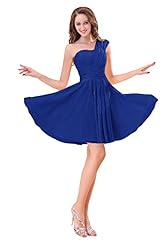 One Shoulder Sleeveless Chiffon Lace Ruched Cocktail Short Evening Dress/Homecoming Dress/Bridesmaid Dress/Prom Dress/Party Dress/Wedding Dress 