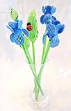 41M3EGpQsKL. SL160  NEW Hand Blown Glass Iris Flowers & Leaves Set with Glass Vase and Red Ladybug