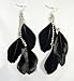 One New Pair of Black Three Feather Earrings with Rinestones