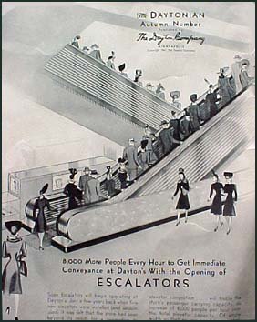 Vintage 1941 Dayton Escalator Ad Black & White Art Deco Department Store
