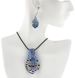 Blue Leaf Drop Murano Glass Earrings Set