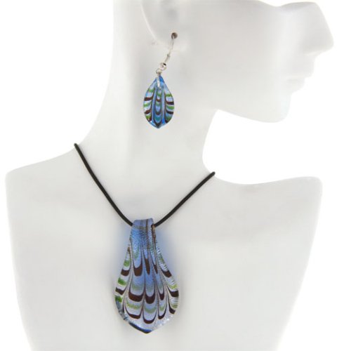 Blue Leaf Drop Murano Glass Earrings Set