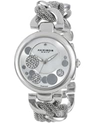 Akribos XXIV Womens AK643SS Lady Diamond Silver-Tone Dial Mesh and Chain Link Bracelet Watch