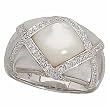 14K White Gold White Mother Of Pearl Diamond Ring