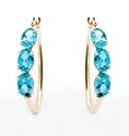 10k Yellow Gold Oval Blue Topaz Hoop Earrings