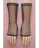 Point D'Esprit Sheer Black 100% Nylon 6-Button Length Fingerless Sleeve Bridal Wedding Formal Prom Gloves