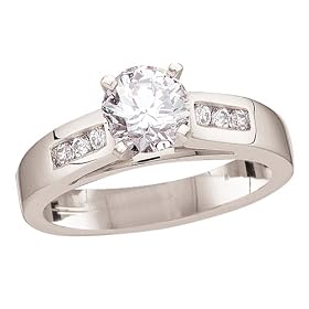 14k White Gold Round Brilliant Center w/ Round Side Stones Ring  (9/10ctw, I,  I1)