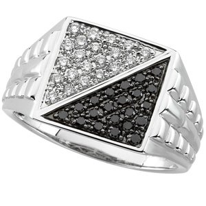 14Kt White Gold Men's Black and White Diamond Ring (1/2CT TW Size 10)