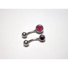 PINK & RED GEM STANLESS STEEL BELLY / NAVEL RINGS SET OF 2 PINK & RED GEM STANLESS STEEL BELLY / NAVEL RINGS - SET OF 2