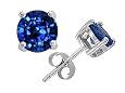 3.00 cttw 7mm Genuine Round Created Sapphire Earring Stud in 14k White Gold