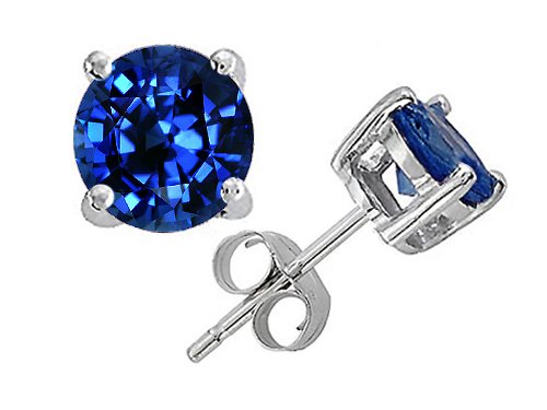2.00 cts Genuine Round Created Sapphire Earring Stud - 14kt White or Yellow Gold