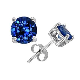 2.20 cttw Genuine Round Created Sapphire Earring Stud in 14k White Gold