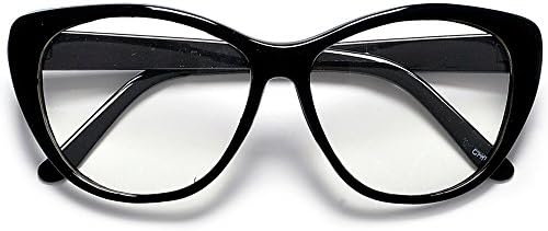 Super Cateyes Vintage Inspired Mod Chic High Pointed Clear Lens Non Prescription Fashion Eyewear Glasses (Black/Clear)