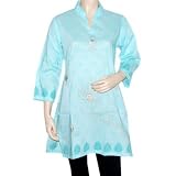 Women Blouses Dress Golden Work Block Print Kurti Tunic Top India