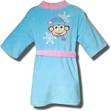 Little Monkey Fleece Robe for toddler Girls in Blue/Pink