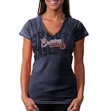 MLB Touch by Alyssa Milano Atlanta Braves Ladies Fade Route V-Neck T-Shirt - Navy Blue (Large)