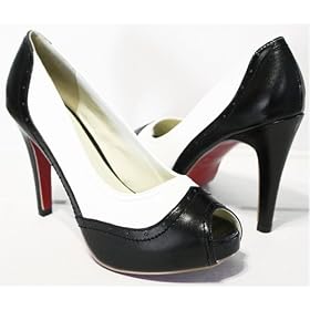Amazon.com: Black & White Platform Peep-Toe Pumps Women: Apparel from amazon.com