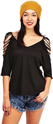 Naked Zebra Women's Casual and Comfy Cutout Shoulder Top