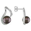 Silver, Black Button Pearl Earrings