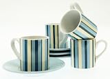 Espresso Coffee Cups & Saucers Set – Retro Blue Stripes: coffee cups