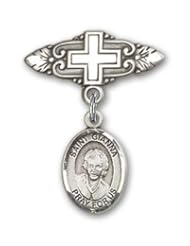 Sterling Silver Baby Badge with St. Gianna Beretta Molla Charm and Badge Pin with Cross
