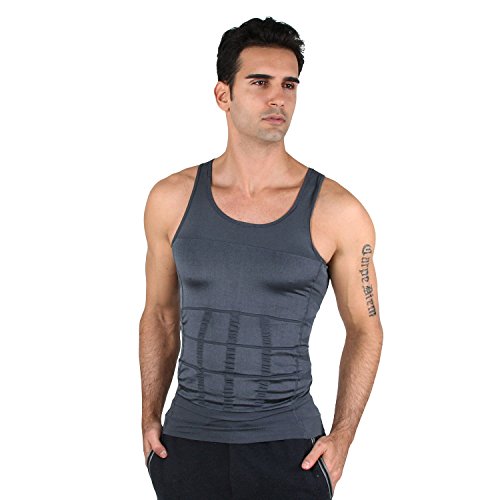 H:oter® Mens Slimming Body Shaper Vest Shirt Abs Abdomen Slim, Grey - XXL