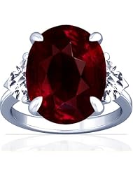 14K White Gold Oval Cut Ruby Three Stone Ring