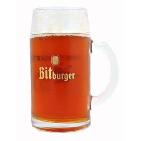 1 Liter Bitburger Glass Beer Stein