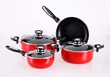 Vinaroz 7-Piece Valencia Aluminum Cookware Set, Red Vinaroz 7-Piece Valencia Aluminum Cookware Set, Red