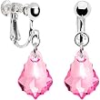 Sterling Silver Austrian Crystal Pink (October) Baroque Dangle Clip Earrings