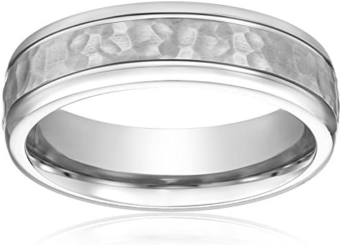 Men's Titanium 7mm Hammered Center Comfort Fit Round Edge Plain Wedding Band, Size 8.5