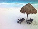 A Palm Frond Umbrella and Two Chairs on a White Sand Beach Photographic Poster Print by Raul Touzon, 18x24 A Palm Frond Umbrella and Two Chairs on a White Sand Beach Photographic Poster Print by Raul Touzon, 18x24