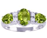 14K Yellow or White Gold Oval and Pear Gemstone Ring With Diamonds-Peridot-full, half sizes from 5-8.5
