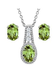 1.88 Ct Oval Green Peridot 925 Sterling Silver Pendant Earrings Set