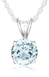 Sterling Silver 8mm Round Blue Topaz Pendant with Light Rope Chain Necklace, 18"
