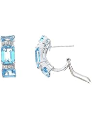 6.95CTW 14K White Gold Genuine Natural Blue Topaz and Diamond French Clip Earrings