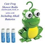 BXL Frog Shower Radio - Water Resistant ideal for shower - includes hook, suction pads & nylon hang up cord rope (with alkali batteries)
