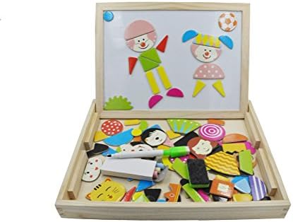 YouΞ Educational Wooden Drawing Board Toys Magnetic Puzzle Games Dry Erase Board Chalkboard Easel for Kids Imagination