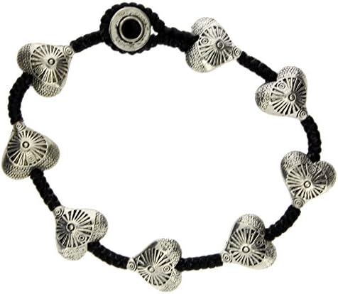 Heart Silver Beaded Alloy Bracelet Waxed Linen Wristband Bali Jewelry
