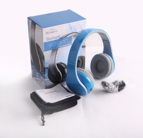 New Blue color Beyution513 Best audio performance--Over-ear-- HiFi Stereo-- Bluetooth Headphones Headset for Apple IPHONE iPAD/ Samsung/Toshiba/ NOKIA/ Motorola/att/HTC/HUAWEI and all smart cell phone and all Tablet which have bluetooth device--- Clear Mic-phone ---Best quality with Retail Package--Best gift