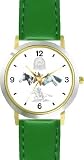 Horse Collage - Paint, Palomino and Appaloosa and Indians - JP - Horse - WATCHBUDDY® DELUXE TWO-TONE THEME WATCH - Arabic Numbers - Green Leather Strap-Children's Size-Small ( Boy's Size & Girl's Size )