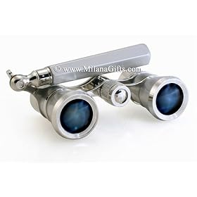 Milana Optics - Opera Glasses - Symphony - With Handle - Platinum Finish with Silver Rings