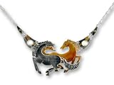 Clearly Charming Moonstone and Horses Sterling Silver and Enamel Necklace
